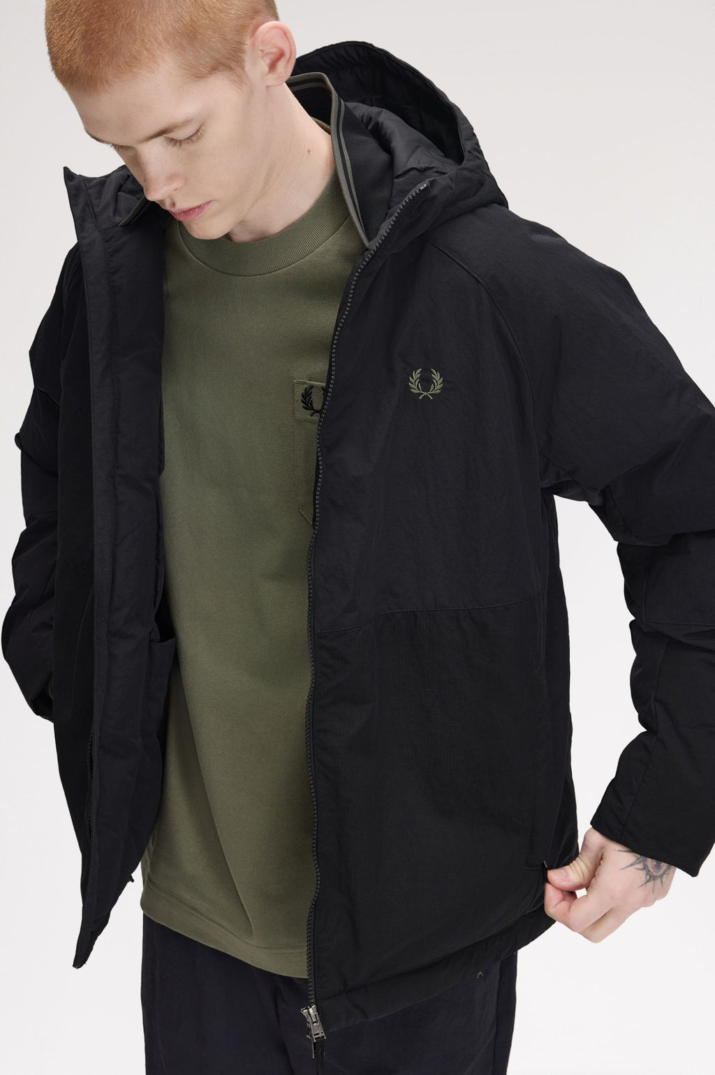 FABRIC BLOCK PADDED JACKET - BLACK