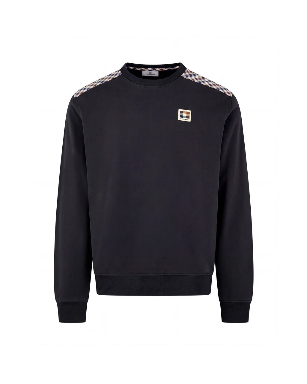 CHECK SHOULDER CREWNECK FLEECE - BLACK