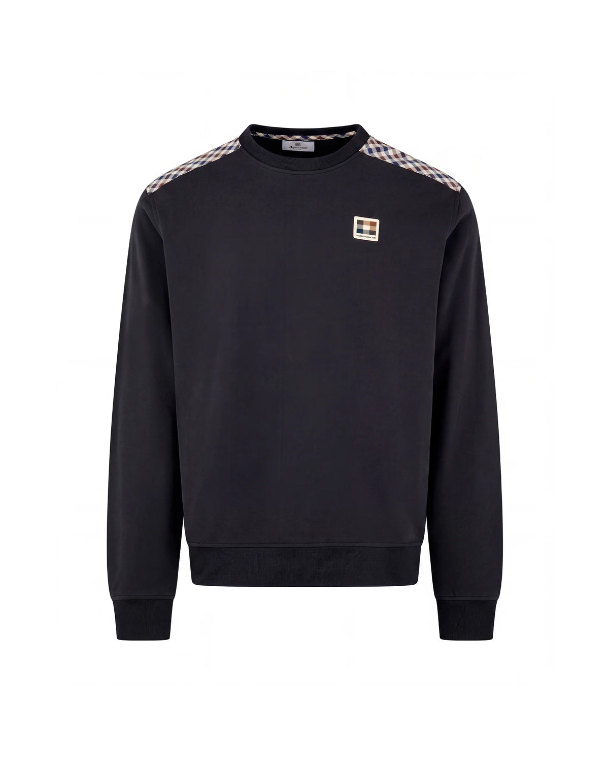 CHECK SHOULDER CREWNECK FLEECE - BLACK