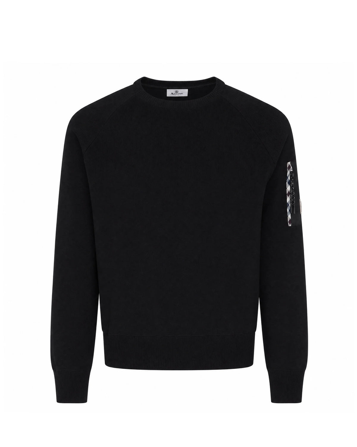 COTTON KNIT CREWNECK SWEATER - BLACK