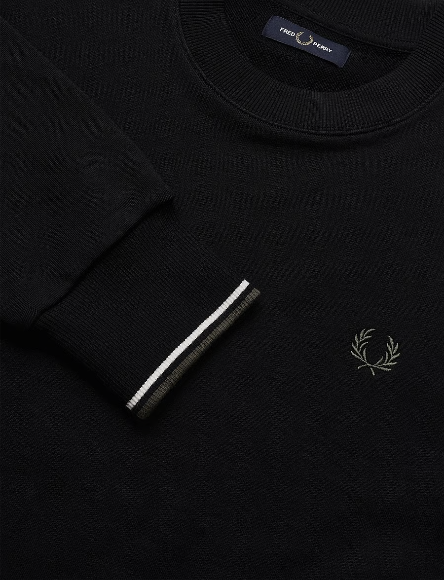 CREW NECK SWEATSHIRT - BLACK/ECRU/LRLWGREEN