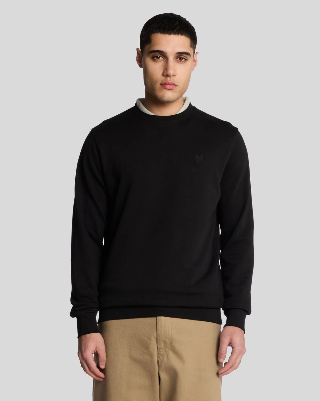 TONAL CREW NECK BRUSHBACK SWEATSHIRT - BLACK