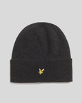 LAMBSWOOL BLEND RIBBED BEANIE - JET BLACK MARL