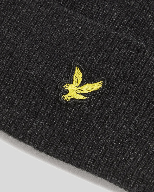 LAMBSWOOL BLEND RIBBED BEANIE - JET BLACK MARL