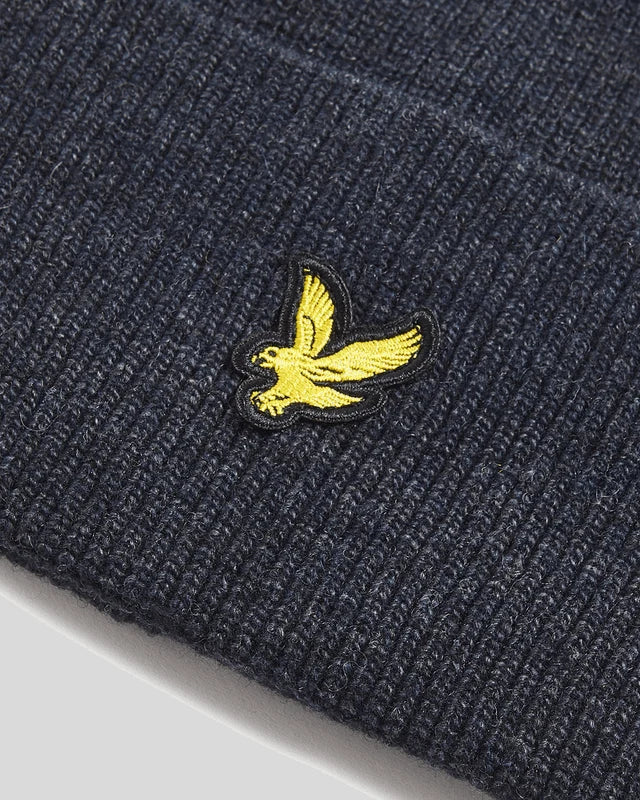 LAMBSWOOL BLEND RIBBED BEANIE - DARK NAVY MARL